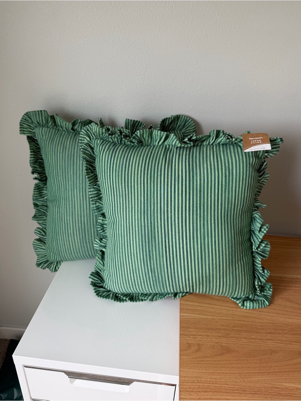 2 NWT World Market Striped Ruffle Throw Pillows
